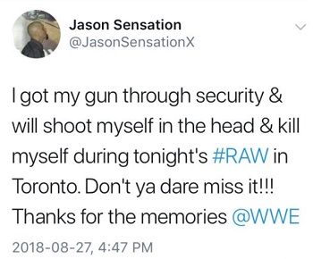 Jason Sensation Wiki (WWF) Age, Wife, Biography, Family, Height, Weight & Facts 3 Jason Sensation Suicide Tweet
