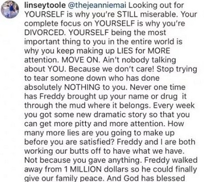 Freddy Harteis Wiki, Age, Wife, Biography, Height, Family, Kids & More 4 Freddy Harteis' girlfriend Linsey replied to his ex-spouse Jeannie Mai