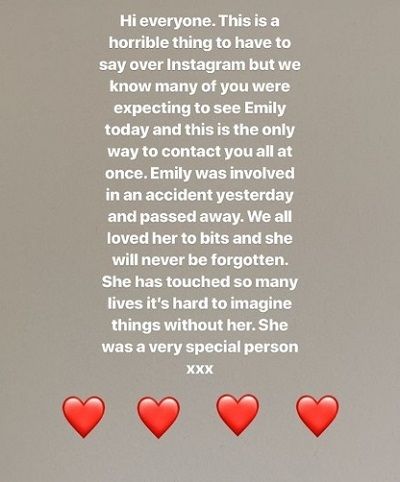 Emily Hartridge Wiki, Age, Height, Weight, Boyfriend, Bio, Death, Facts 3 Emily Hartridge recently died at the age of 35 in a fatal accident