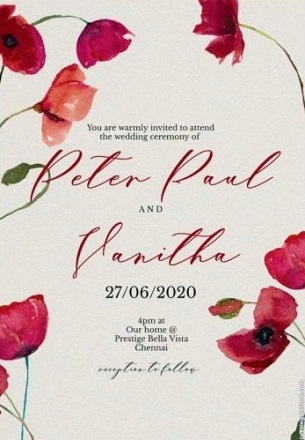 Peter Paul Wiki, Age (Vanitha Vijayakumar's Husband) Biography, Family & More 6 Peter Paul and Vanitha Vijayakumar's wedding invitation