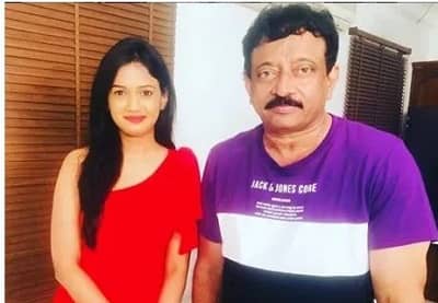 Ariyana Glory and famous movie director Ram Gopal Verma together on the sets of Mana Stars