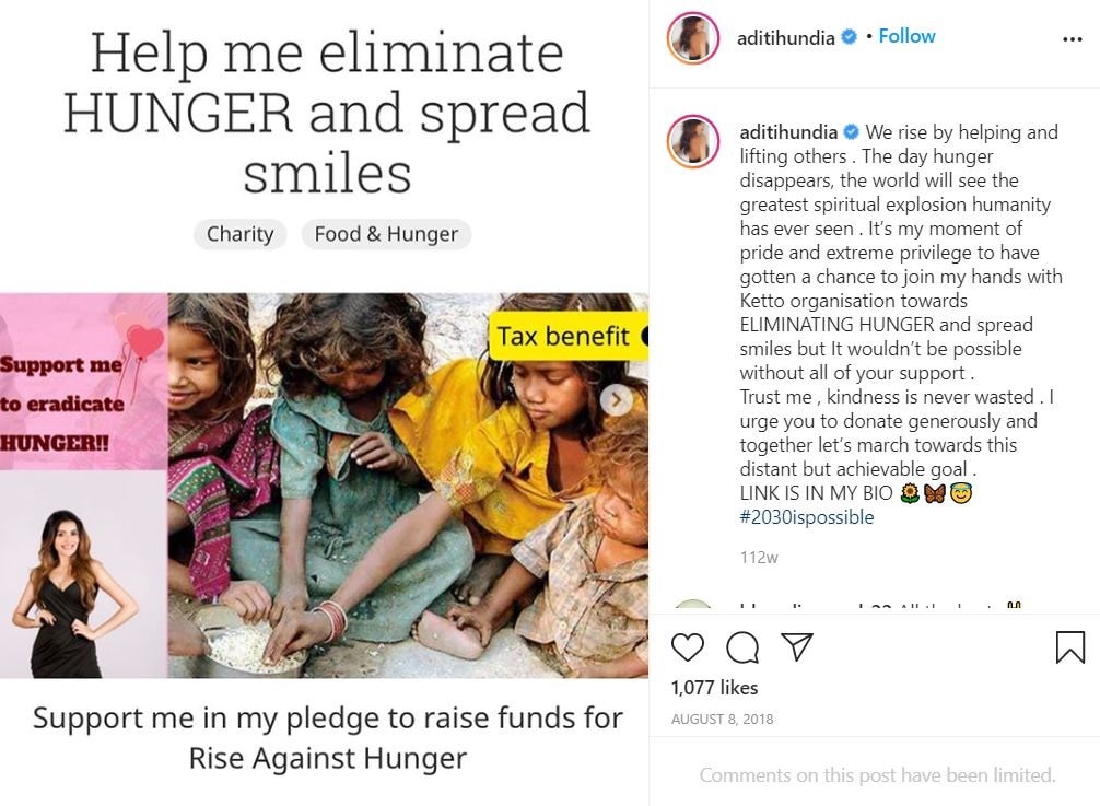 Aditi Hundia Wiki, Age, Boyfriend, Height, Family, Biography & Facts 16 Aditi Hundia supports charities such as Rise Against Hunger and Fight Against Cancer