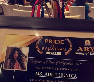 Aditi Hundia Wiki, Age, Boyfriend, Height, Family, Biography & Facts 17 Aditi Hundia was honored by the government of Rajasthan with Pride of Rajasthan Award