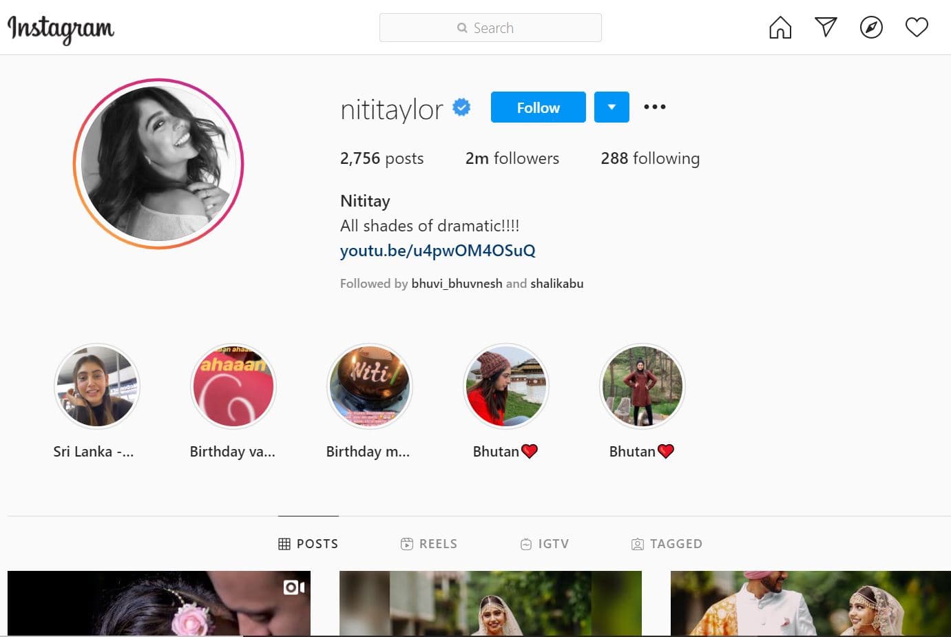 Niti Taylor official Instagram page