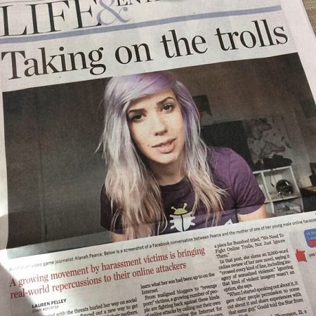 Alanah Pearce on the front page of newspaper