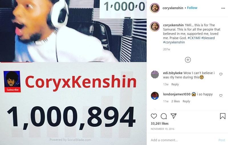 CoryxKenshin Height, Weight, Age, Girlfriend, Family, Biography & More 24 CoryxKenshin hit one million subscribers on YouTube on November 15, 2016