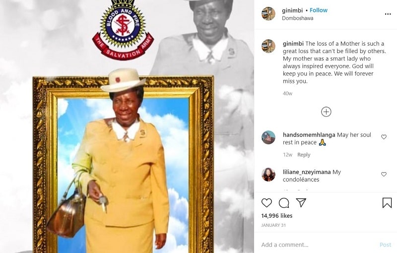Ginimbi Kadungure paid tribute to his mother on his Instagram account