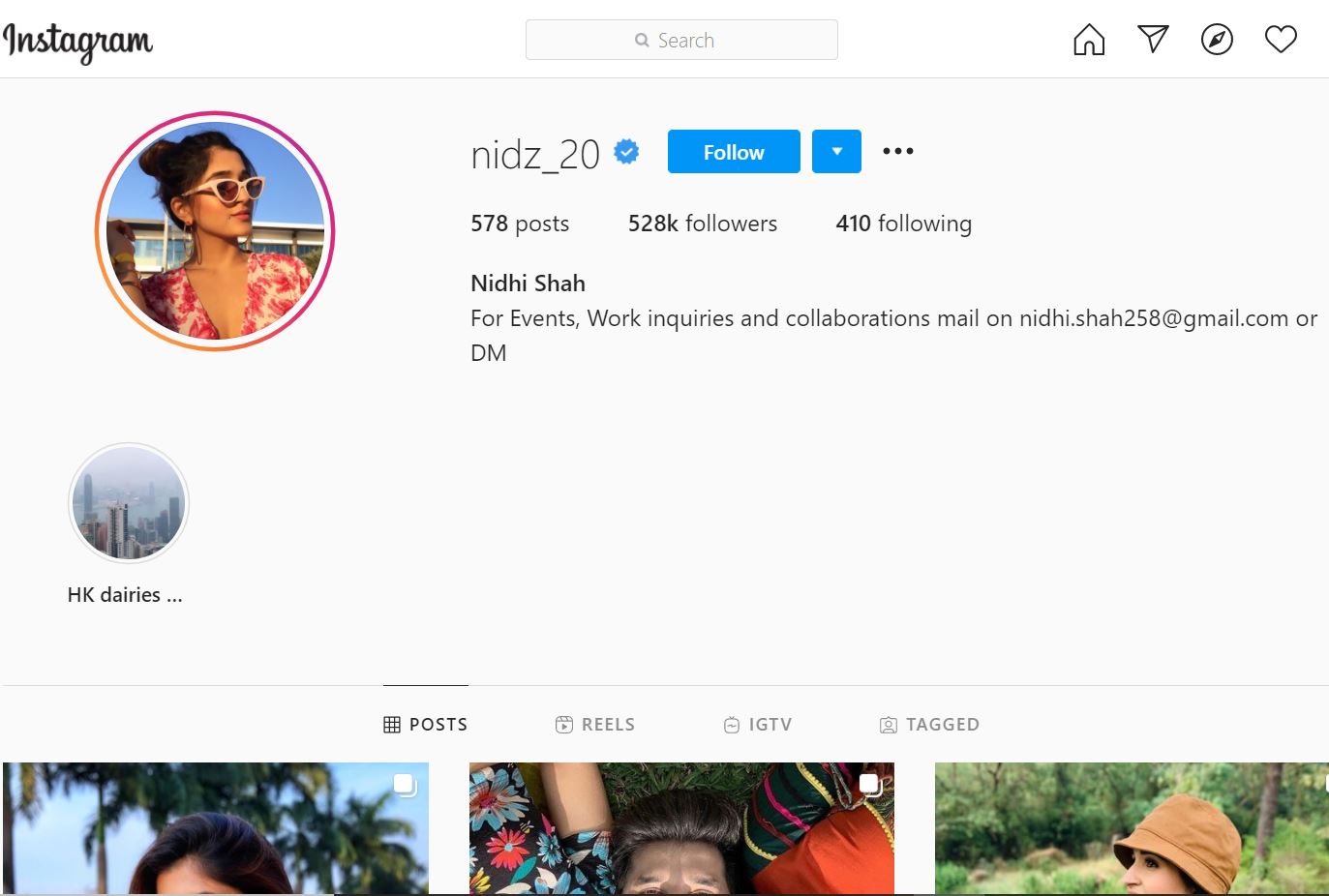 Nidhi Shah Instagram account