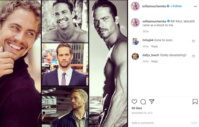 Williams Uchemba: Wiki, Age, Wife, Net worth, Family, Biography & More 26 Williams Uchemba paid tribute to Paul Walker on his official social media account