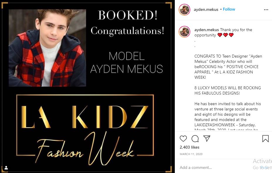Ayden Mekus appeared at LA Kidz Fashion Week