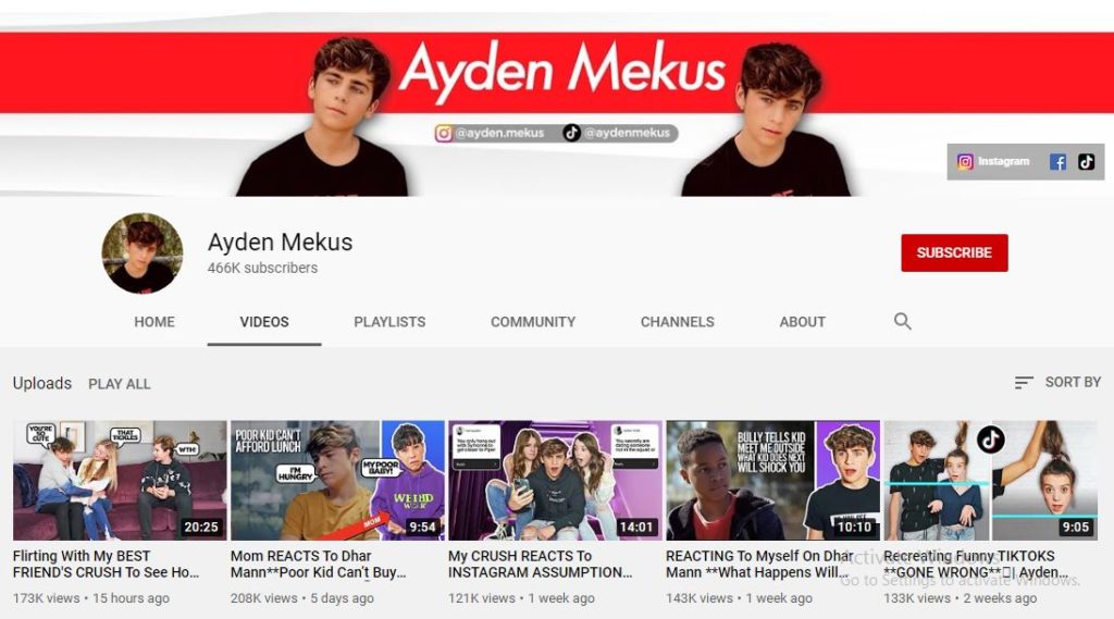 Ayden Mekus's Youtube channel