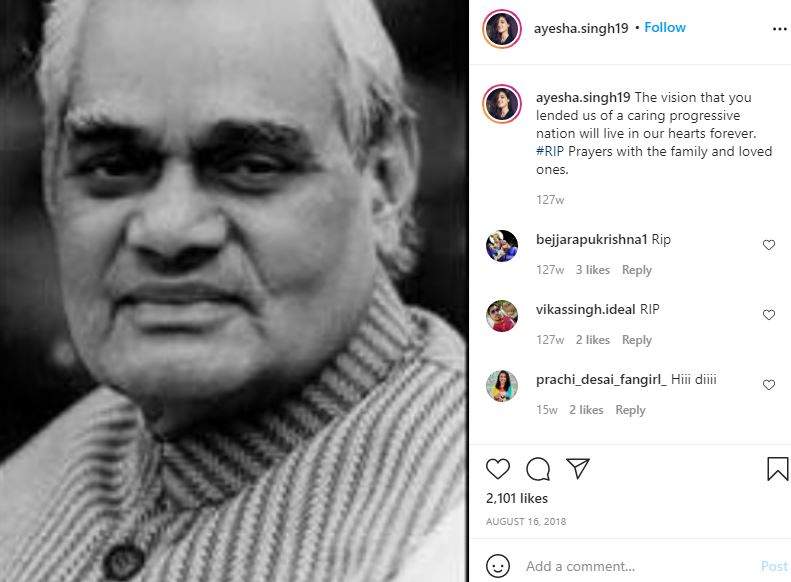 Ayesha Singh Age, Height, Husband, Net worth, Family, Biography & More 17 Ayesha inspired by Atal Bihari Vajpayee