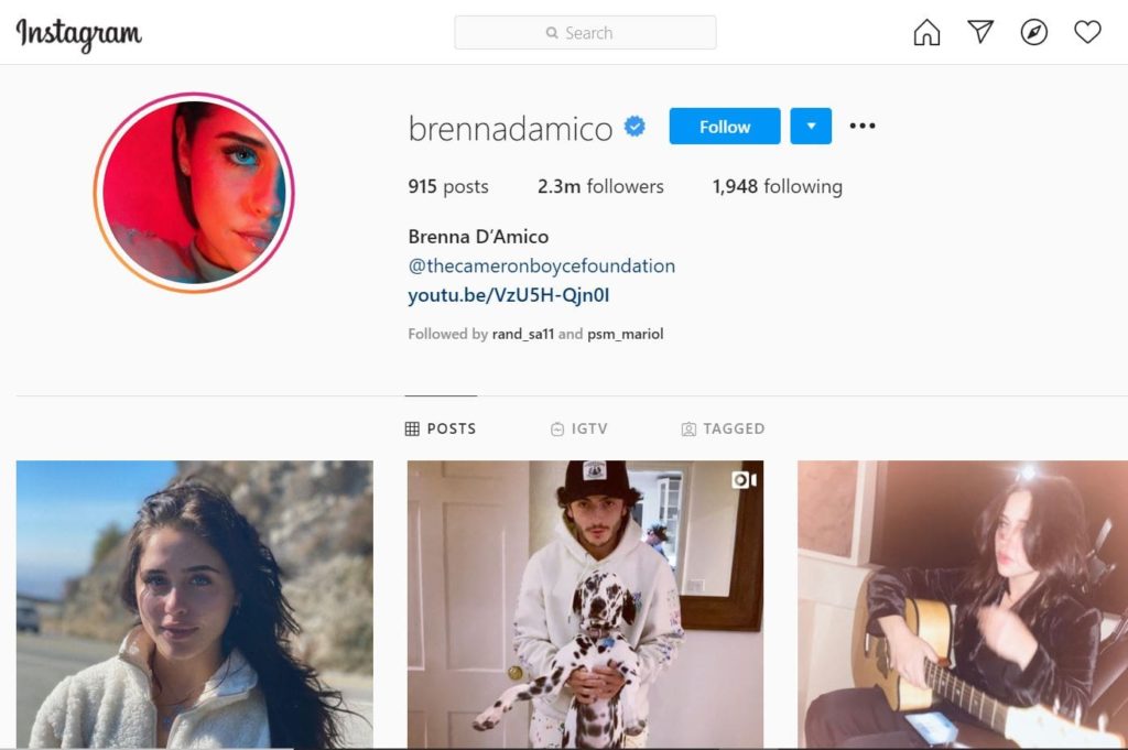 Brenna D'Amico Wiki, Height, Age, Boyfriend, Net worth, Biography & More 13 Brenna D'Amico Instagram account