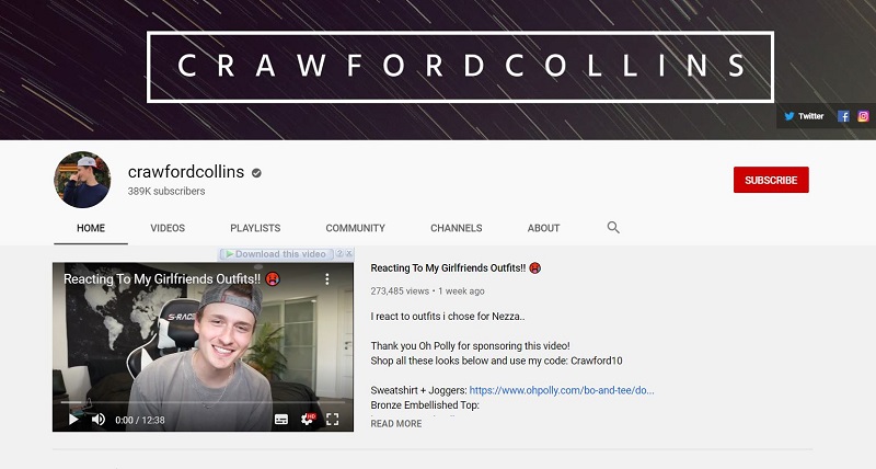 Crawford Collins Age, Height, Girlfriend, Net worth, Family, Biography & More 14 Crawford Collins has more than 389,000 subscribers on YouTube as of 2020