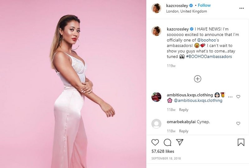 Kaz Crossley Wiki, Height, Age, Boyfriend, Net worth, Biography & More 12 Kaz Crossley as a brand ambassador for online fashion retailer Boohoo.