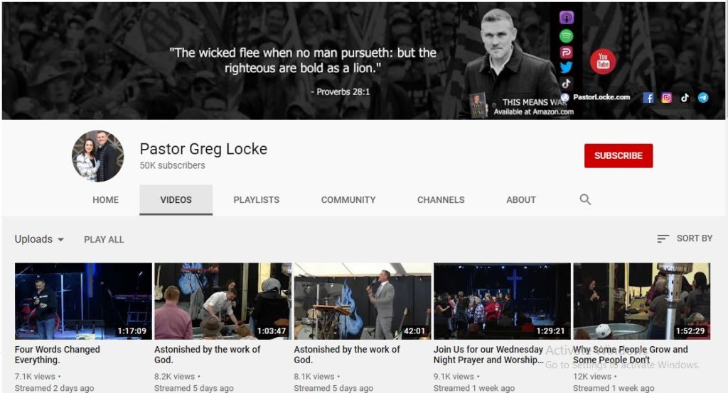 Pastor Greg Locke Wiki, Age, Wife, Net worth, Books, Biography & More 24 Pastor Greg Locke's Youtube channel