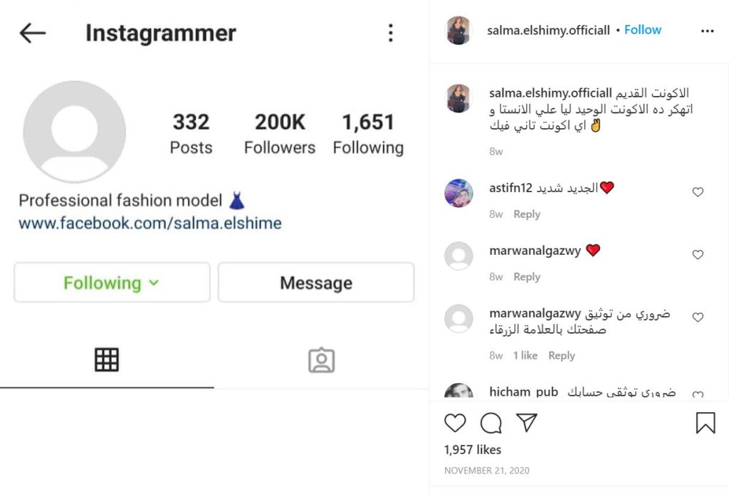 Salma Elshimy Instagram debut post