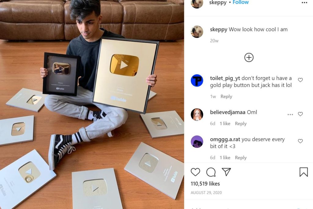 Skeppy (YouTuber) Age, Height, Net worth, Girlfriend, Biography & More 15 Skeppy with all his play buttons