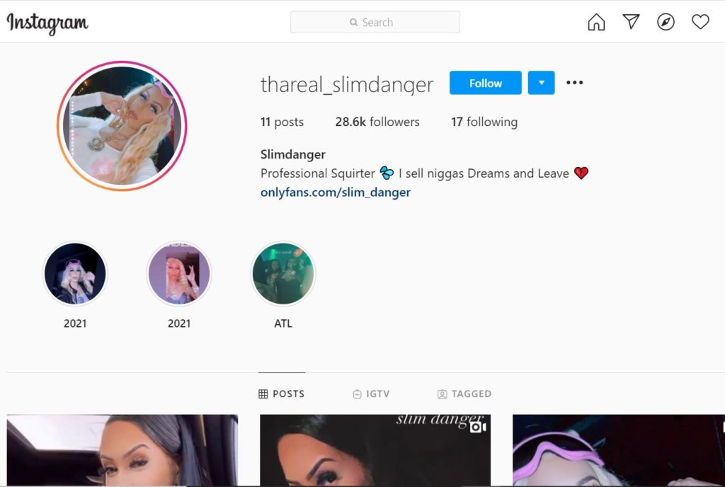 Slim danger Instagram account
