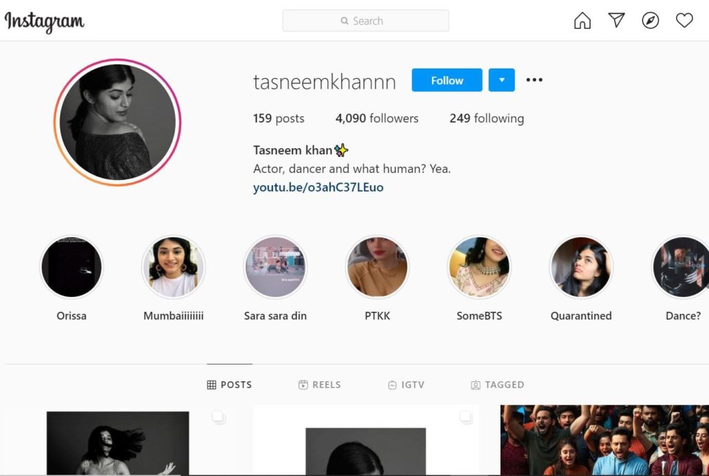 Tasneem Khan: Age, Height, Boyfriend, Net worth, Family, Biography & More 9 Tasneem Khan Instagram account