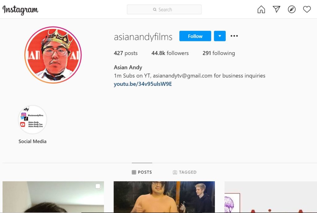 Asian Andy Instagram account