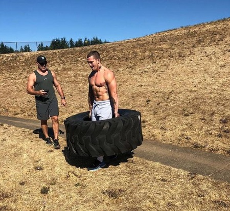 Austin Vanderford preparing for a fight with his coach