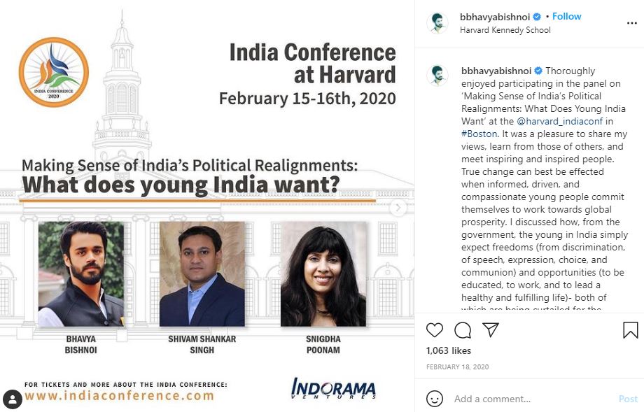 Bhavya Bishnoi Wiki, Age, Wife, Caste, Family, Net worth, Biography & More 19 Bhavya Bishnoi participated in the panel on Making Sense of India's Political Realignments at Boston