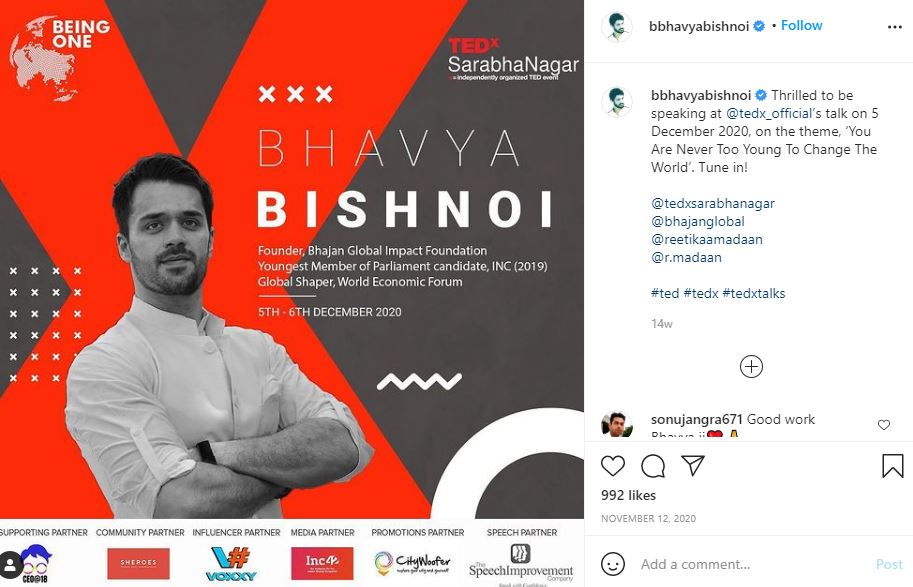 Bhavya Bishnoi Wiki, Age, Wife, Caste, Family, Net worth, Biography & More 21 Bhavya Bishnoi speaker at TEDx Talks