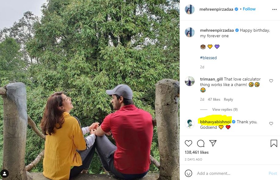 Bhavya Bishnoi Wiki, Age, Wife, Caste, Family, Net worth, Biography & More 8 Bhavya Bishnoi with Mehreen Kaur Pirzadaa