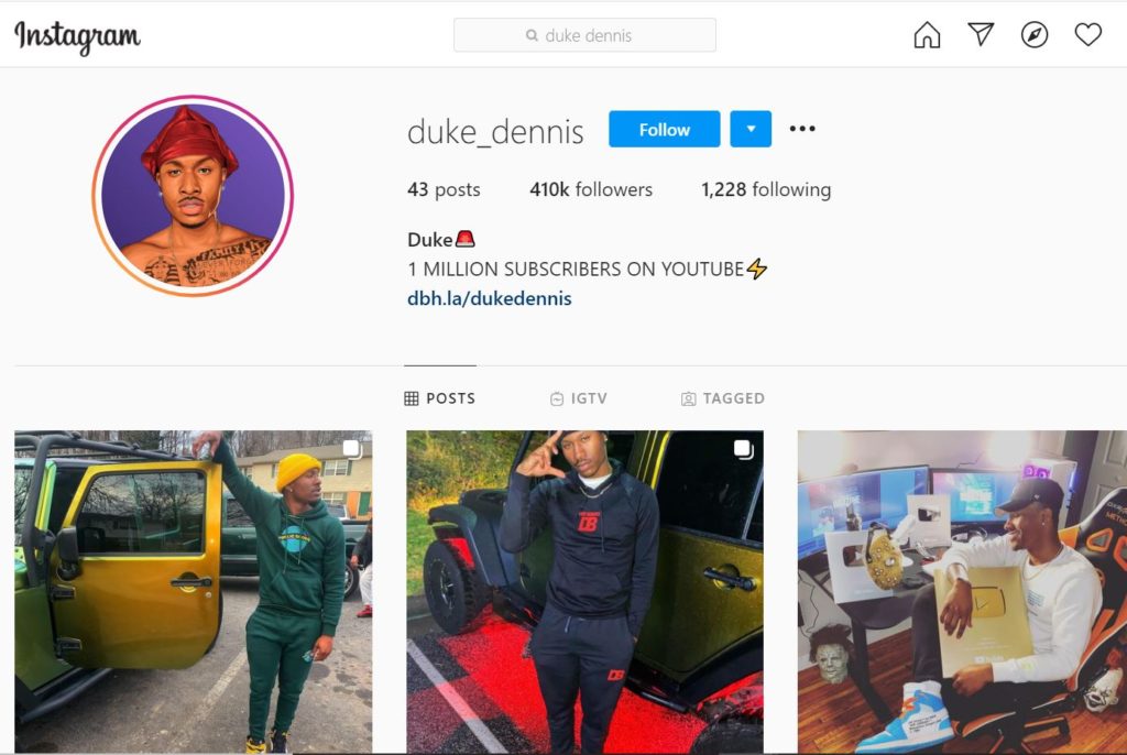 Duke Dennis Instagram account