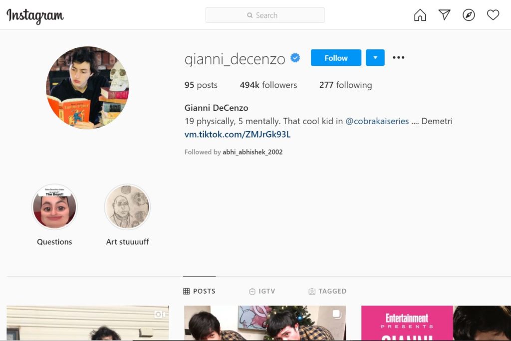 Gianni DeCenzo Wiki, Height, Age, Girlfriend, Net worth, Biography & More 10 Gianni DeCenzo Instagram account