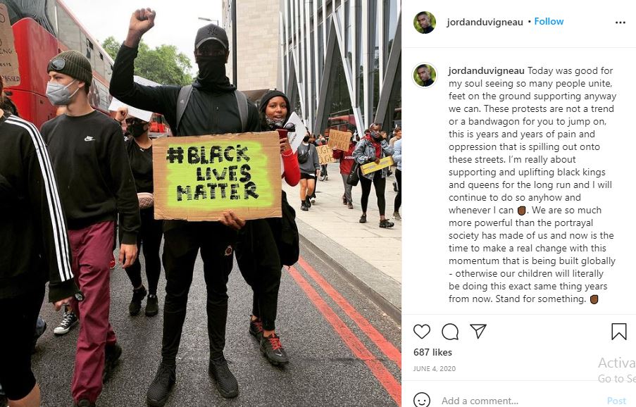 Jordan Duvigneau support black lives matter movement