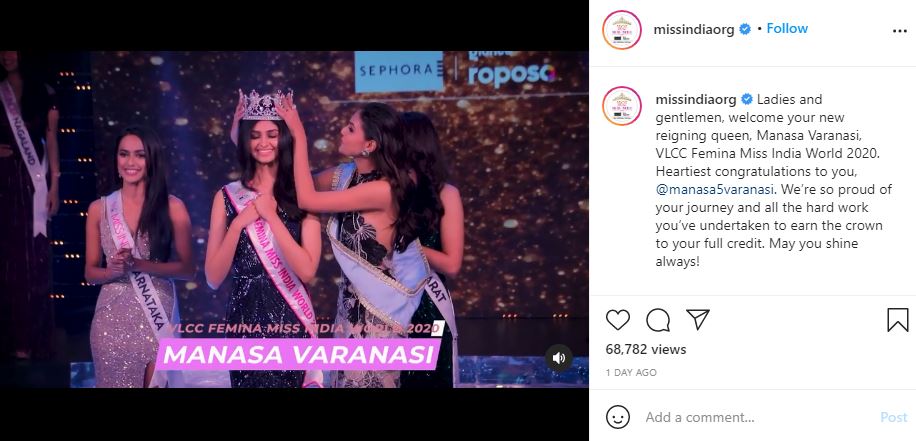 Manasa Varanasi: Wiki, Age, Height, Boyfriend, Family, Net worth, Biography & More 18 Manasa Varanasi won Femina Miss India 2020