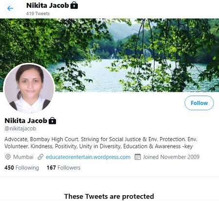 Nikita Jacob (Lawyer) Wiki, Age, Family, Caste, Education, Biography & More 2 Nikita Jacob Twitter account