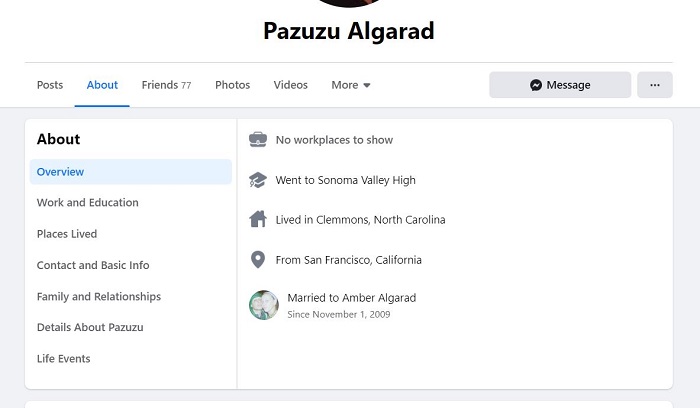 Pazuzu Algarad's Facebook Account Details