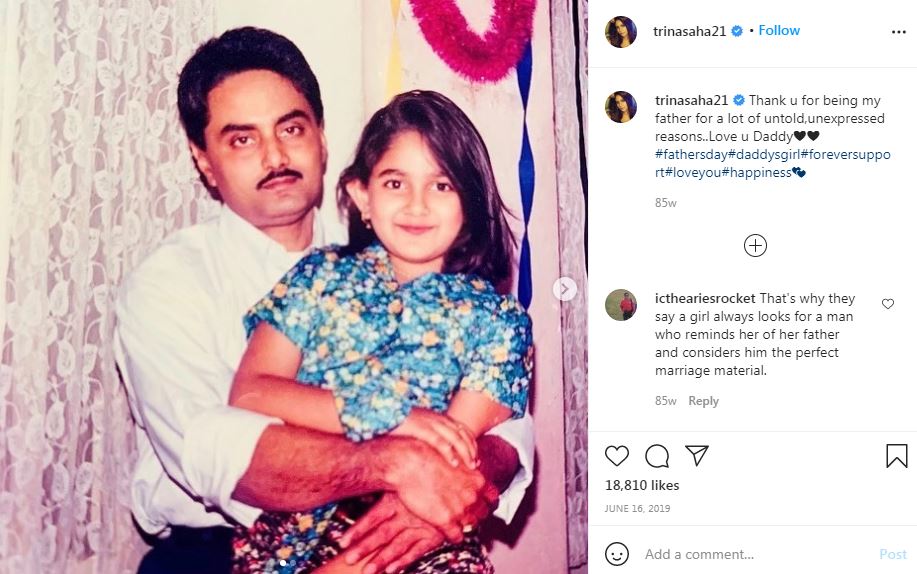 Trina Saha Wiki, Age, Husband, Height, Net worth, Family, Biography & More 5 Trina Saha's childhood photo with her dad