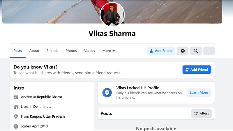 Vikas Sharma (Republic Bharat Anchor) Wiki, Age, Wife, Death, Net worth, Biography & More 7 Vikas Sharma Facebook account