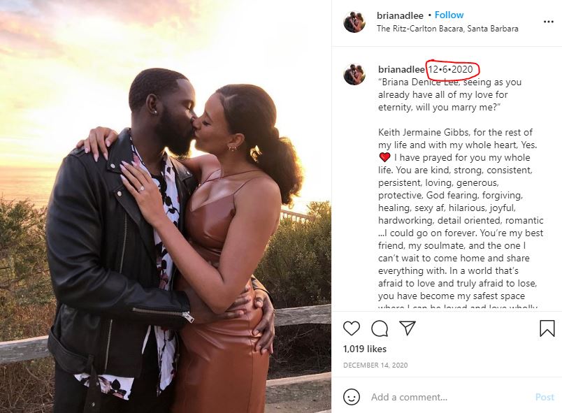 Briana Lee got engaged to Keith Gibbs