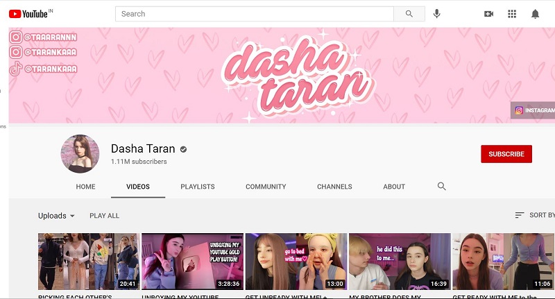 Dasha Taran Wiki, Height, Age, Boyfriend, Family, Biography & More 10 Dasha Taran YouTube channel