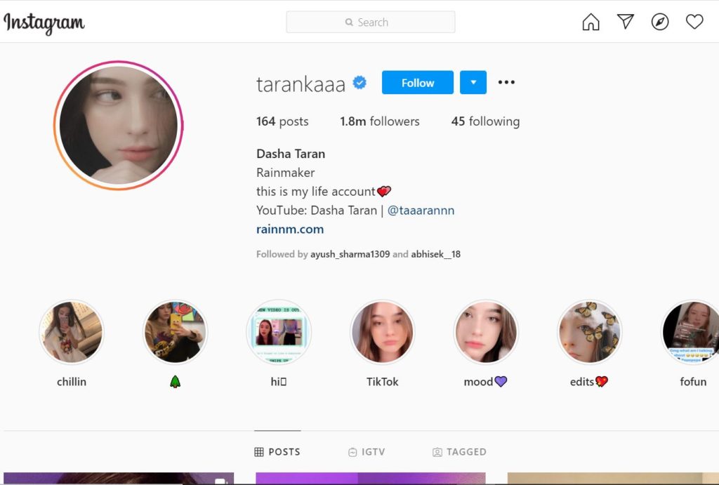 Dasha Taran Wiki, Height, Age, Boyfriend, Family, Biography & More 21 Dasha Taran personal Instagram account