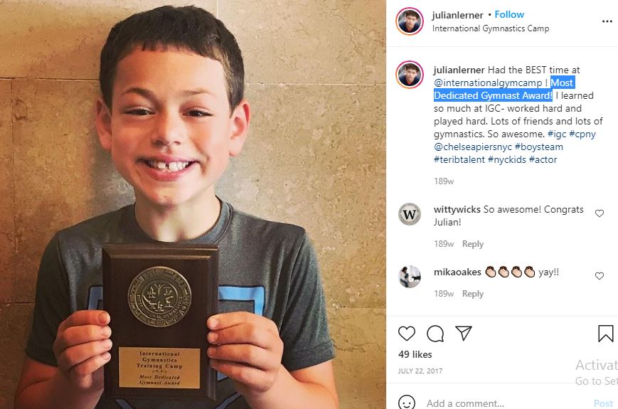 Julian Lerner Wiki, Height, Age, Net worth, Family, Biography & More 12 Julian Lerner won Most Dedicated Gymnast Award