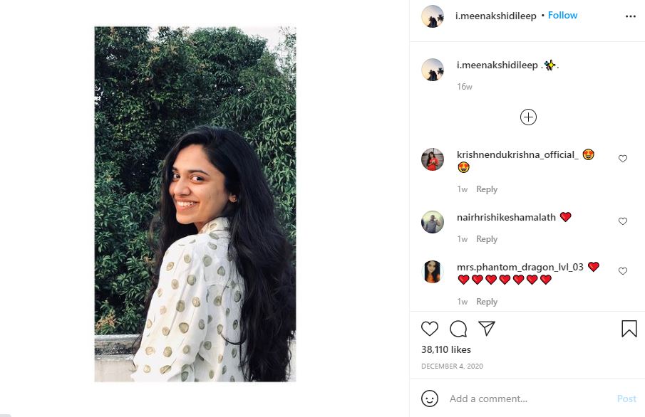 Meenakshi Dileep Wiki, Age, Height, Boyfriend, Family, Biography & More 18 Meenakshi Dileep first IG post