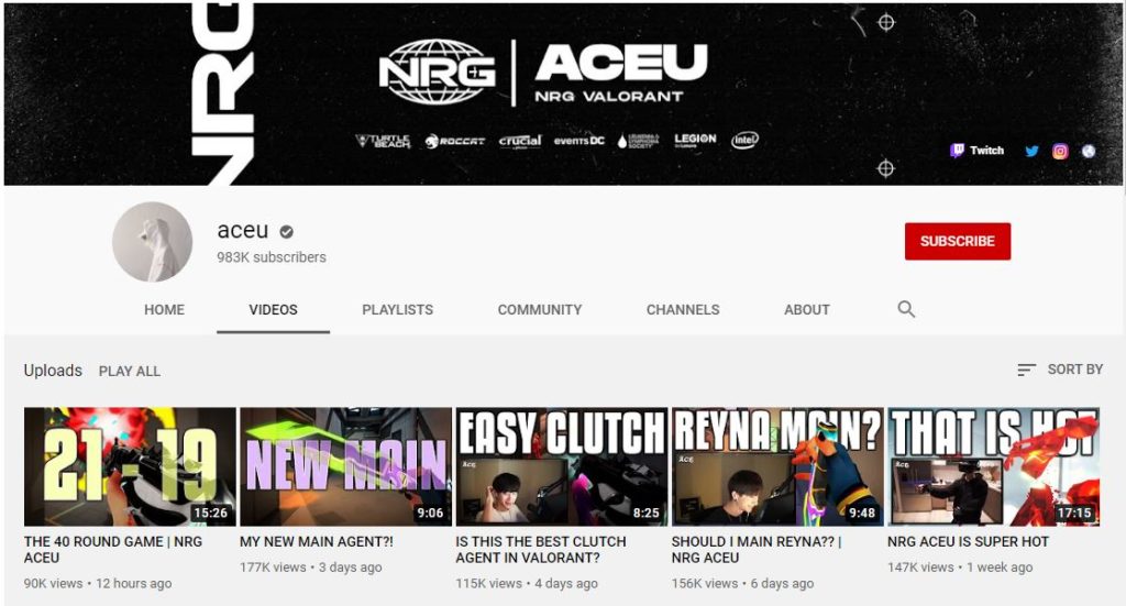 NRG Aceu Youtube channel