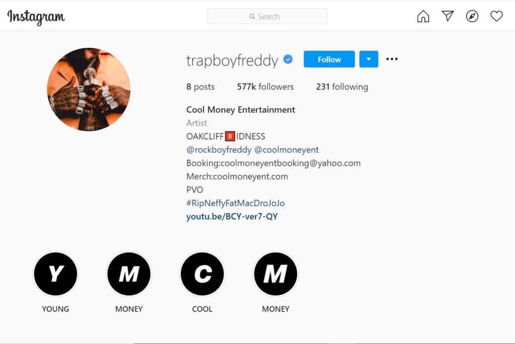 Trapboy Freddy Instagram account