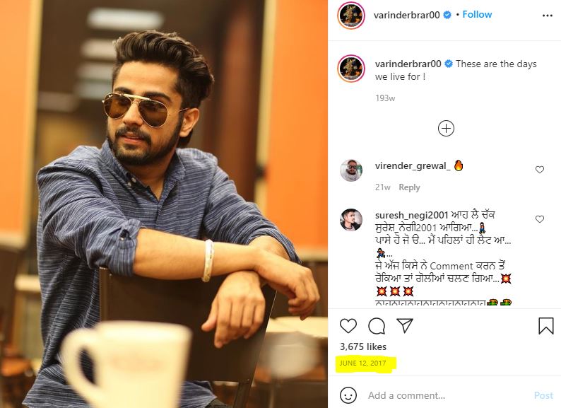Varinder Brar Wiki, Height, Age, Wife, Family, Songs, Biography & More 11 Varinder Brar first Instagram post