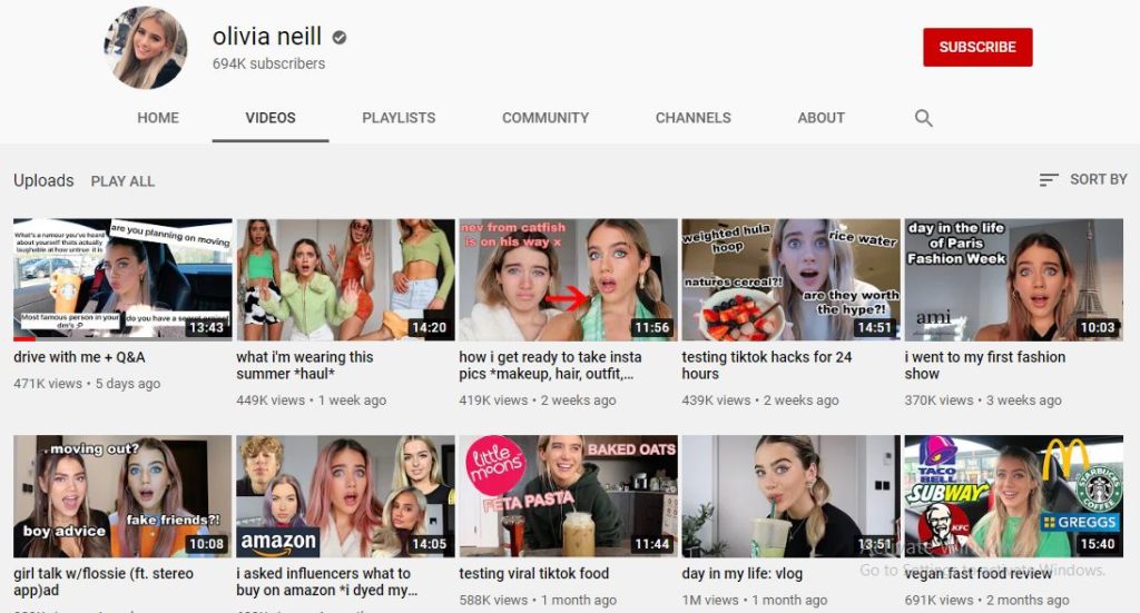 Olivia Neill Wiki | Height, Age, Boyfriend, Family, Biography & More 11 Olivia Neill Youtube channel