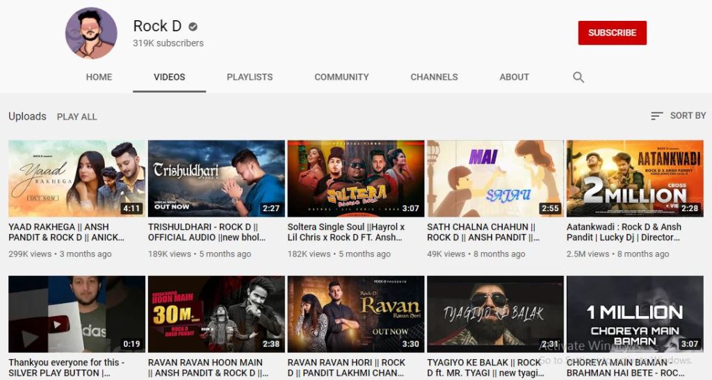 Rock D Youtube channel