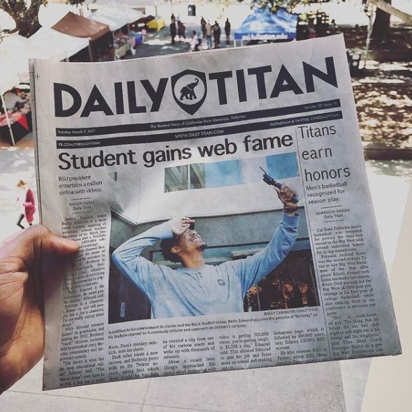 Berleezy appeared on Daily Titan news paper's front page