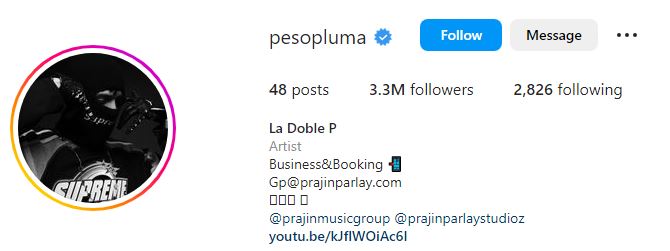 Who is Peso Pluma? Wiki, Age, Girlfriend, Real Name, Parents, Height, Net worth & More 11 Peso Pluma's Instagram account
