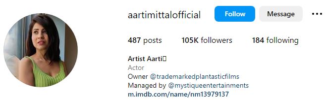 Who is Aarti Mittal? Wiki, Biography, Age, Boyfriend, Family, Height, Serial & More 11 Aarti Mittal's Instagram account
